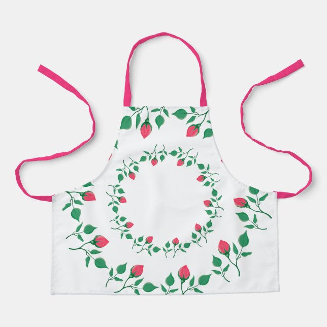 Floral round frame with pink rose flowers  apron (Front)