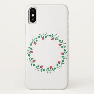 Floral round frame with pink rose flowers iPhone x case