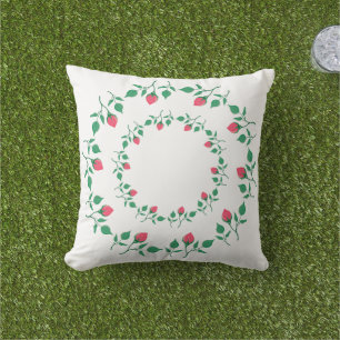 Floral round frame with pink rose flowers cushion