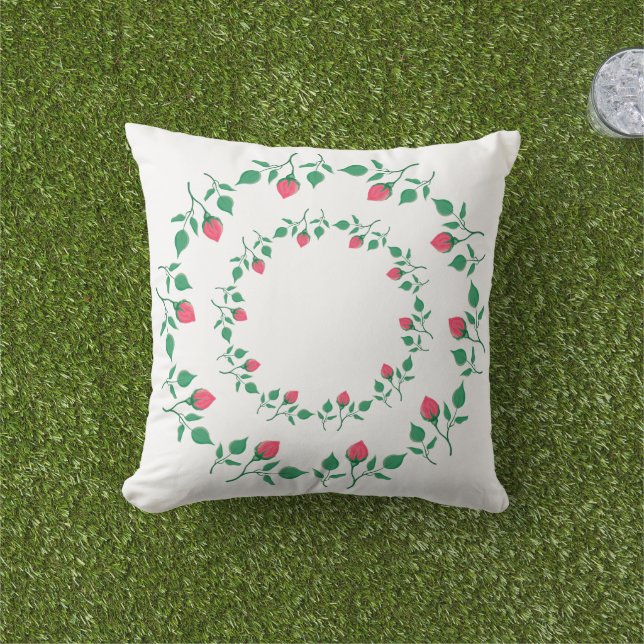 Floral round frame with pink rose flowers   cushion (Grass)