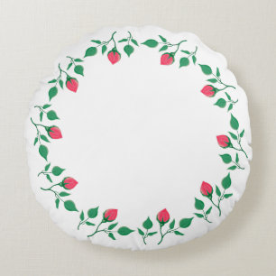 Floral round frame with pink rose flowers cushion