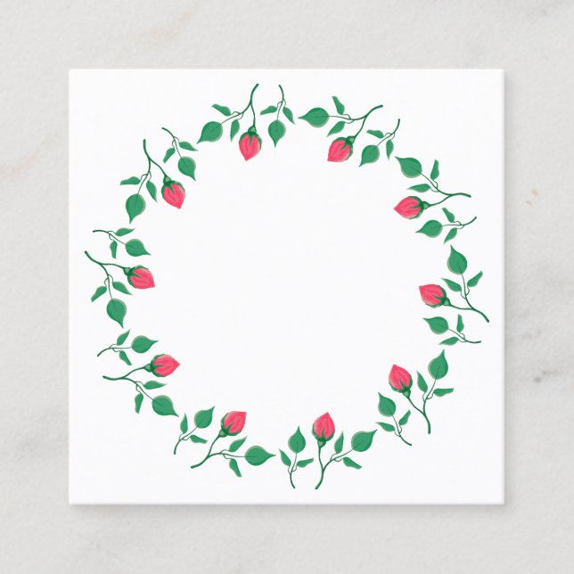 Floral round frame with pink rose flowers  discount card (Front)