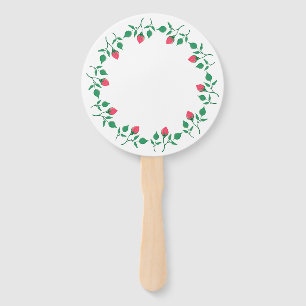Floral round frame with pink rose flowers hand fan