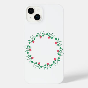 Floral round frame with pink rose flowers iPhone 14 plus case