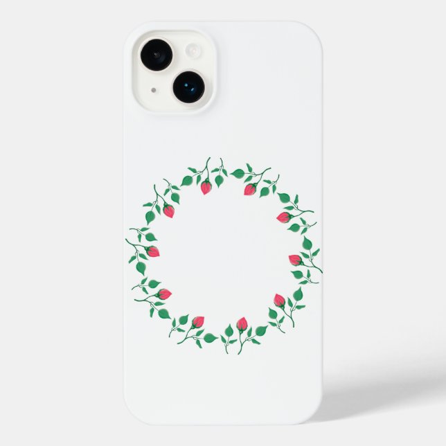 Floral round frame with pink rose flowers   iPhone case (Back)