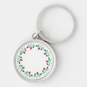 Floral round frame with pink rose flowers key ring