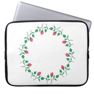 Floral round frame with pink rose flowers laptop sleeve