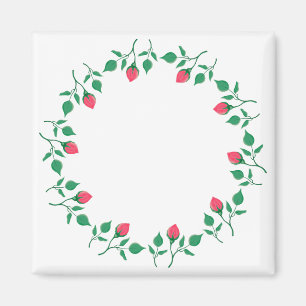 Floral round frame with pink rose flowers magnet