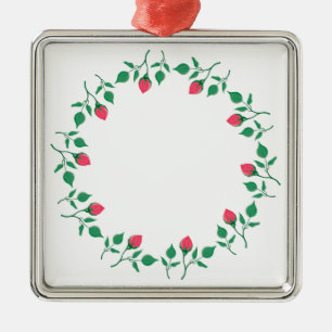 Floral round frame with pink rose flowers metal tree decoration