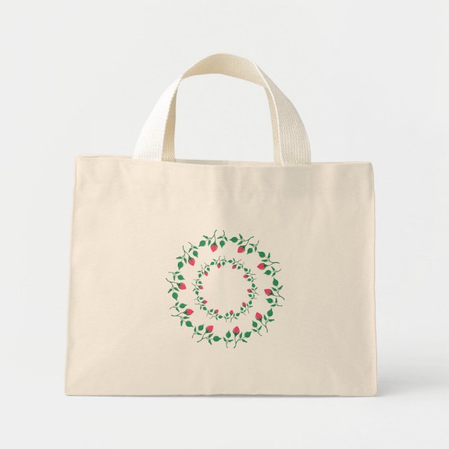 Floral round frame with pink rose flowers   mini tote bag (Front)