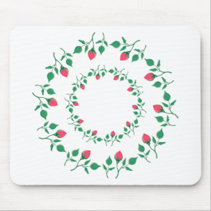 Floral round frame with pink rose flowers mouse mat
