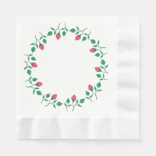 Floral round frame with pink rose flowers napkin