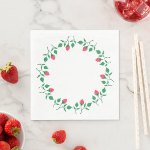 Floral round frame with pink rose flowers napkin