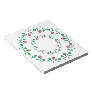 Floral round frame with pink rose flowers  notepad