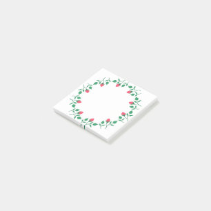 Floral round frame with pink rose flowers  post-it notes