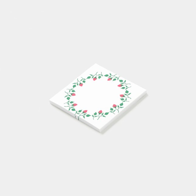 Floral round frame with pink rose flowers  post-it notes (Angled)