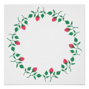 Floral round frame with pink rose flowers  poster