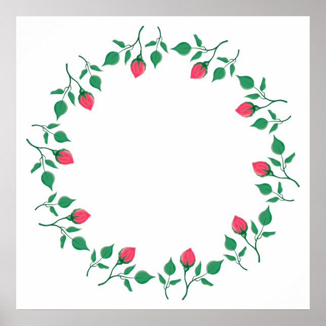 Floral round frame with pink rose flowers  poster (Front)