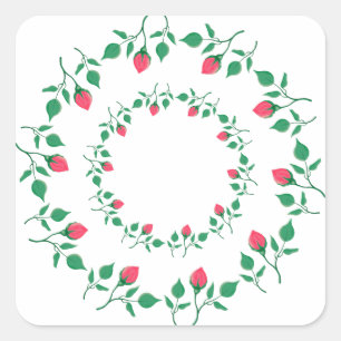 Floral round frame with pink rose flowers square sticker