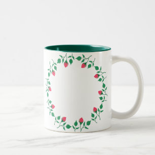 Floral round frame with pink rose flowers  Two-Tone coffee mug