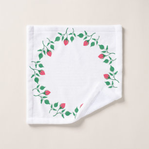 Floral round frame with pink rose flowers wash cloth