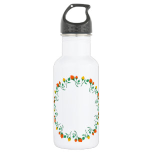 Floral round frame with yellow and red rose flower 532 ml water bottle