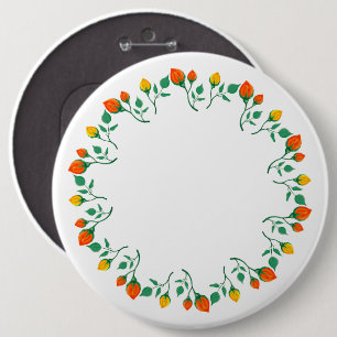 Floral round frame with yellow and red rose flower 6 cm round badge