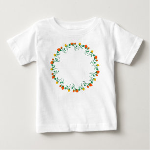 Floral round frame with yellow and red rose flower baby T-Shirt