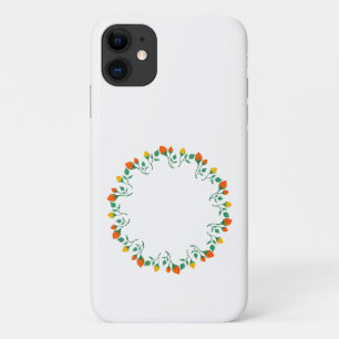 Floral round frame with yellow and red rose flower iPhone 11 case