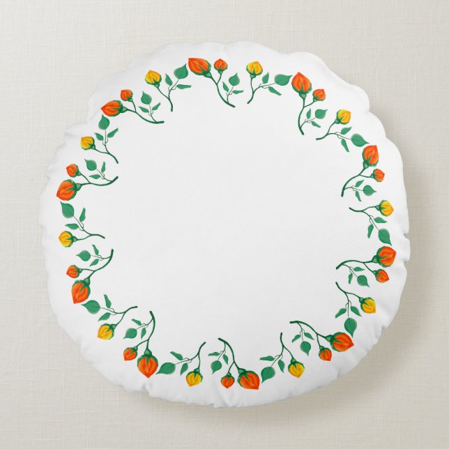 Floral round frame with yellow and red rose flower cushion (Front)