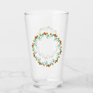 Floral round frame with yellow and red rose flower glass