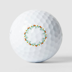 Floral round frame with yellow and red rose flower golf balls