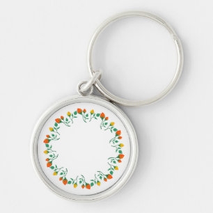 Floral round frame with yellow and red rose flower key ring