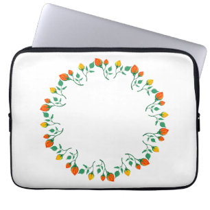 Floral round frame with yellow and red rose flower laptop sleeve