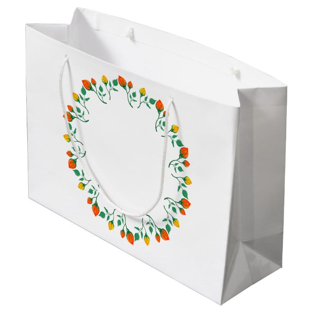Floral round frame with yellow and red rose flower large gift bag (Back Angled)