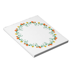 Floral round frame with yellow and red rose flower notepad