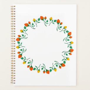 Floral round frame with yellow and red rose flower planner