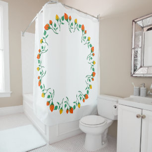 Floral round frame with yellow and red rose flower shower curtain