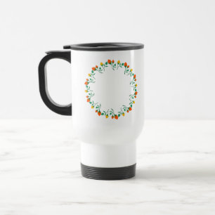 Floral round frame with yellow and red rose flower travel mug