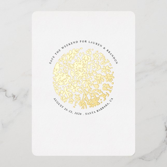 Floral Round Minimalist Glamourous Save the Date (Front)