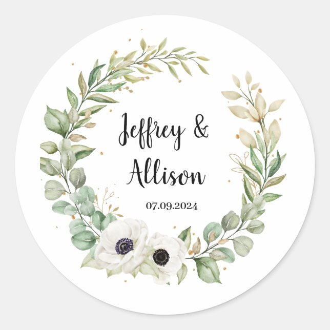 Floral Round Stickers for Wedding Party (Front)