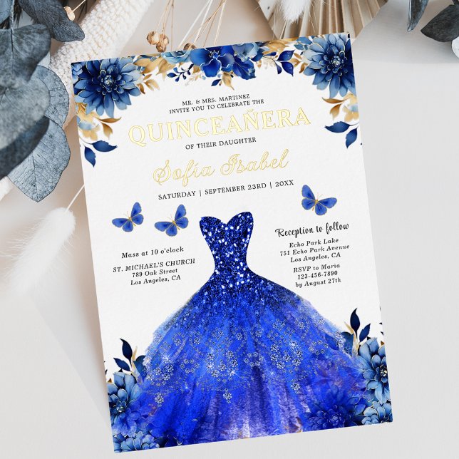 Floral Royal Blue Butterfly Princess Quinceanera (Creator Uploaded)
