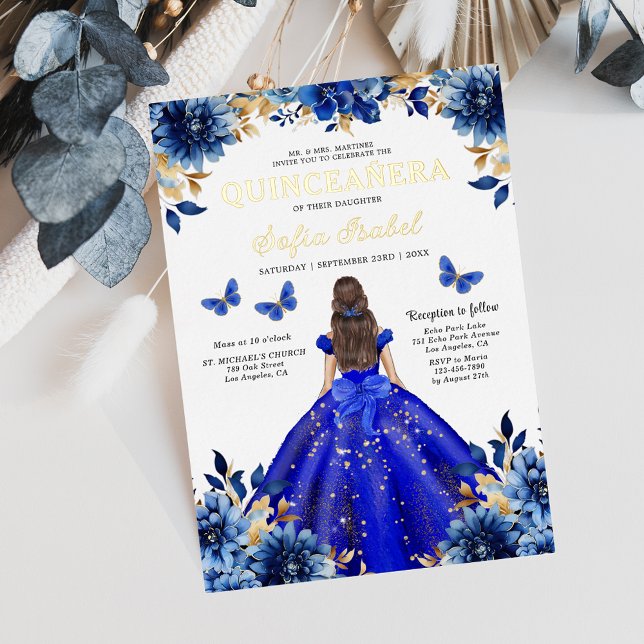 Floral Royal Blue Butterfly Princess Quinceanera (Creator Uploaded)