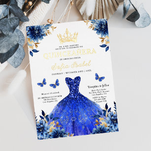 Floral Royal Blue Butterfly Princess Quinceanera