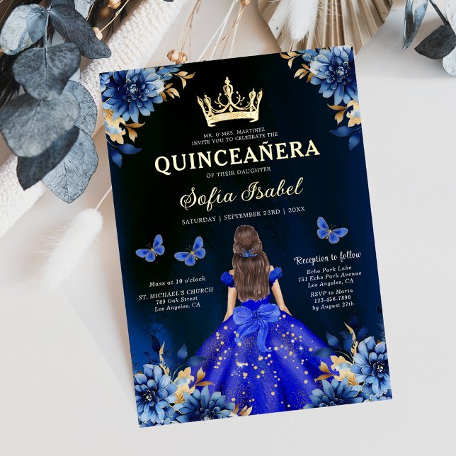 Floral Royal Blue Butterfly Princess Quinceanera (Creator Uploaded)