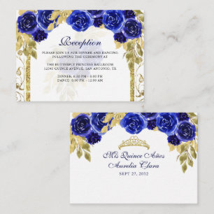 Floral Royal Blue Gold Arch Quinceañera Enclosure Card