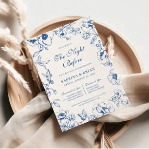Floral Royal Blue Night Before Rehearsal Dinner Invitation