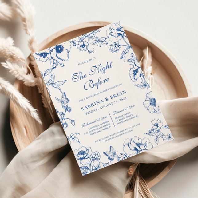 Floral Royal Blue Night Before Rehearsal Dinner Invitation (Creator Uploaded)