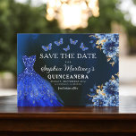Floral Royal Blue Princess Birthday Quinceanera Save The Date<br><div class="desc">Celebrate in style with the Floral Pink and Gold Princess Birthday Quinceañera invitation. This elegant design features soft pink florals paired with luxurious gold accents, perfect for a regal and memorable 15th birthday celebration. The invitation embodies grace and sophistication, fit for a princess. The delicate floral details and shimmering gold...</div>