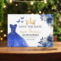 Floral Royal Blue Princess Birthday Quinceanera